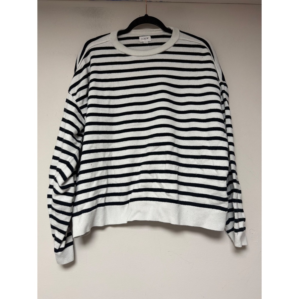 J.Crew Striped‎ Crewneck Sweater Womens XL White Black Excellent Relaxed Fit